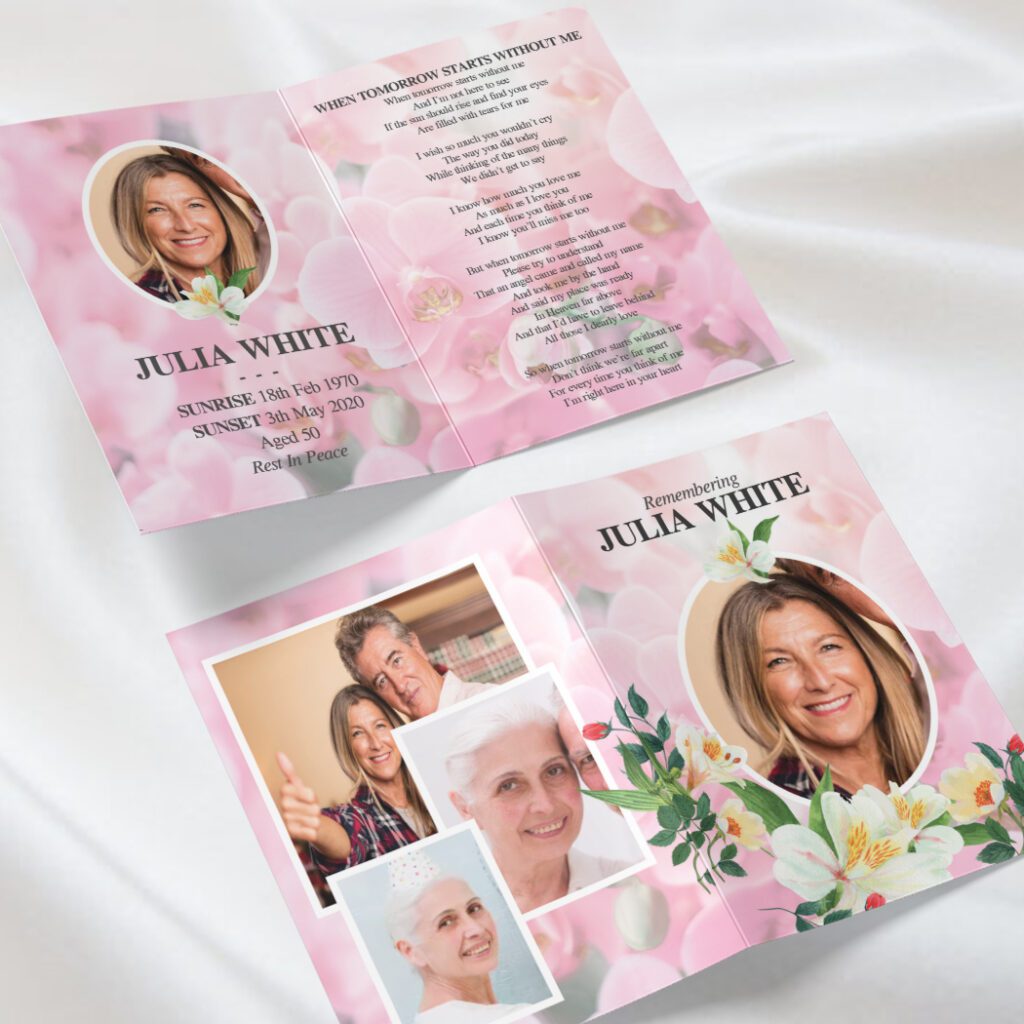 Picture of all 4 pages of the folding memorial cards