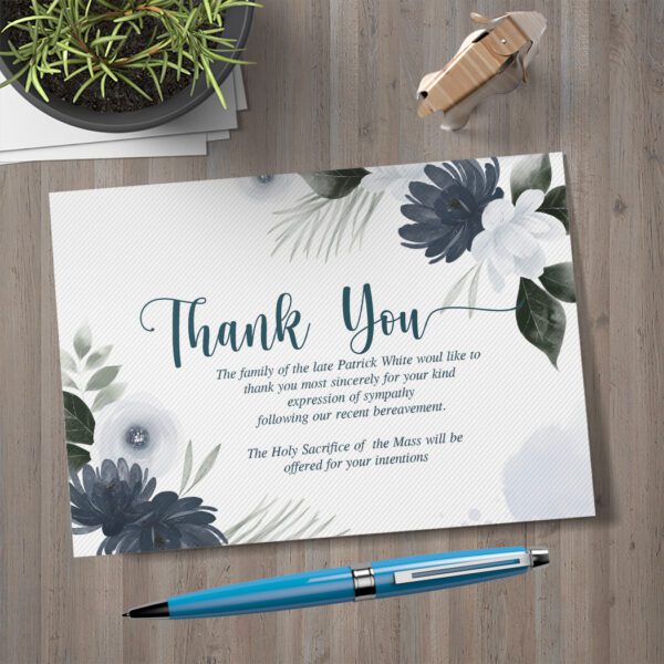 Blue Grey Floral Thank You Acknowledge Card Flat Card